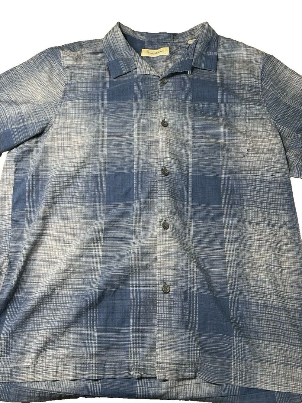 Tommy Bahama Silk/ Cotton Camp Shirt Mens XXL Blue Short Sleeve Button Up